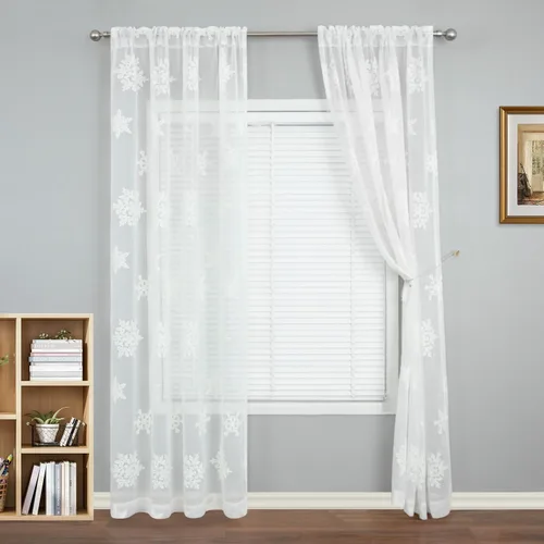 Miniatura 19 de VOGOL - Cortinas con ojales bordadas con patrón floral elegante de lino sintético, 2 paneles, 60% opacas con aislamiento térmico, cortinas pesadas