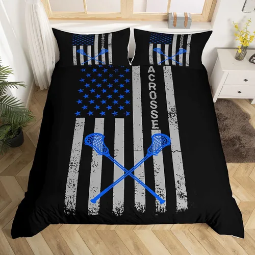 Miniatura 23 de Erosebridal Lacrosse - Funda de edredón para niños y niñas, juego de ropa de cama con temática de juegos deportivos, tamaño individual para adultos