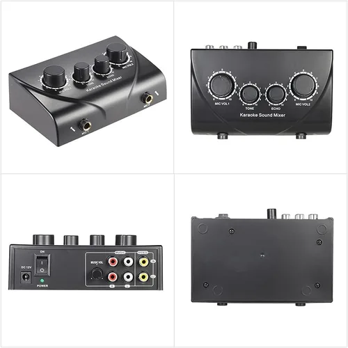 Miniatura 4 de Mezclador de sonido para karaoke con entradas duales para micrófono Mezclador de audio amplificador de auriculares Mezclador de 2 canales con cable