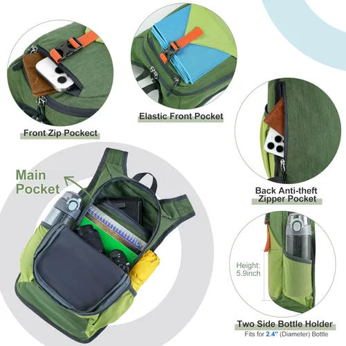 Miniatura 4 de FIORETTO Mochila de senderismo de 15L para mujeres y hombres, mochila mini plegable, mochila ligera pequeña para acampar, viajar al aire libre, Verde