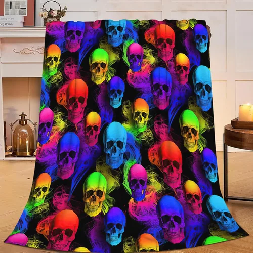 Miniatura 31 de Manta de calavera de azúcar, súper suave y cálida, manta de esqueleto de terror con rosas para mujeres, acogedora manta de forro polar de felpa