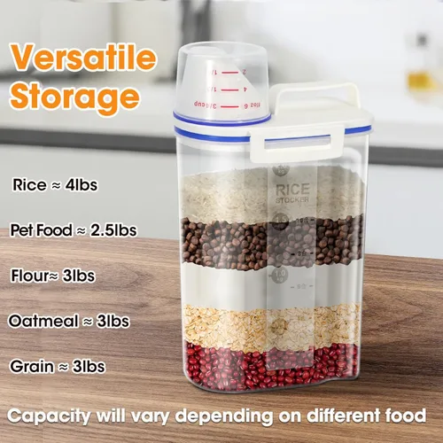 Miniatura 4 de TBMax Contenedor de arroz 1.8 kg / 4 libras Dispensador de arroz con taza de medición, contenedor de almacenamiento de alimentos para cocina