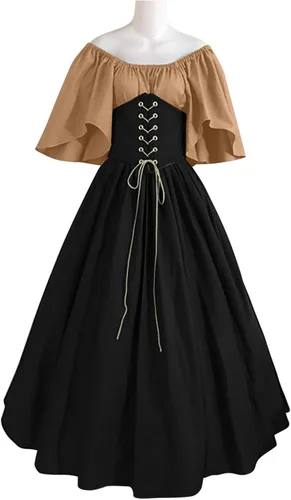 Miniatura 2 de Vestido victoriano de talla grande para mujer, manga acampanada, hombros descubiertos, vestidos medievales con corsé, vestido de baile de retazos