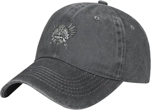 Cowboy Hat Trendy Hats for Man and Women Djustable Four Season Outdoor Baseball Cap of Hell Skull with Angel Deep Heather