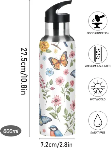 Miniatura 9 de Stainless Steel Vacuum Insulated Water Bottle 32 Oz, Leakproof Water Bottles for Gym Outdoor Travel School, Colorful Watercolor Flowers