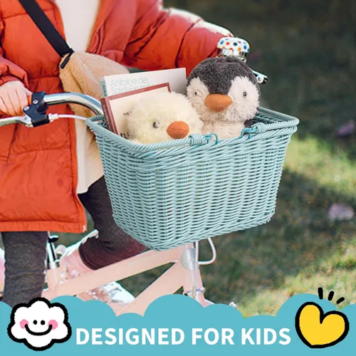 Miniatura 2 de Cesta de bicicleta para niños, canasta delantera para bicicleta para niños, pequeña cesta de mimbre para niños y niñas, cesta pequeña de mimbre