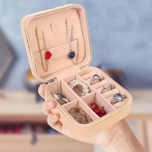 Miniatura 6 de KElofoN Organizador de joyas de viaje, joyero de viaje, caja organizadora de joyas pequeña para niñas y mujeres (1, caqui)