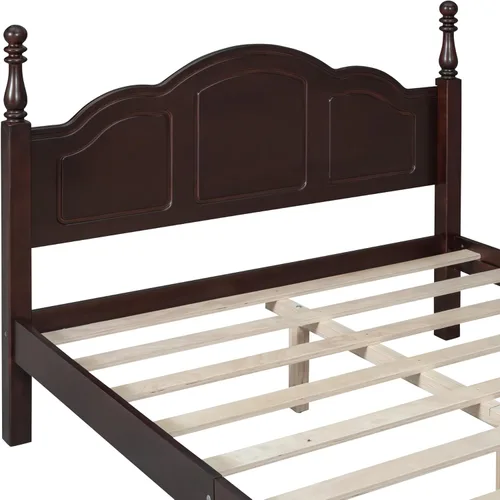 Miniatura 7 de MERITLINE Base de cama de plataforma de tamaño matrimonial con cabecero, base de madera maciza con soporte de listones de madera, no necesita