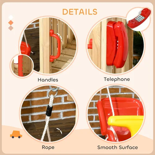 Miniatura 5 de Outsunny Juego de columpios para patio trasero, juego de madera para exteriores con asiento de columpio para bebé, tobogán para niños, fuerte, Rojo