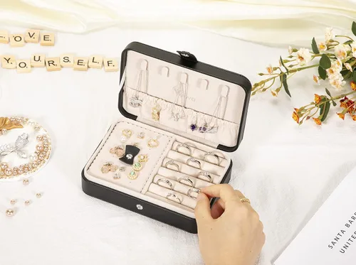 Miniatura 4 de Voova Pequeña caja organizadora de joyas, estuche de viaje para mujeres, adolescentes, niñas, mini cajas de almacenamiento de joyas portátiles