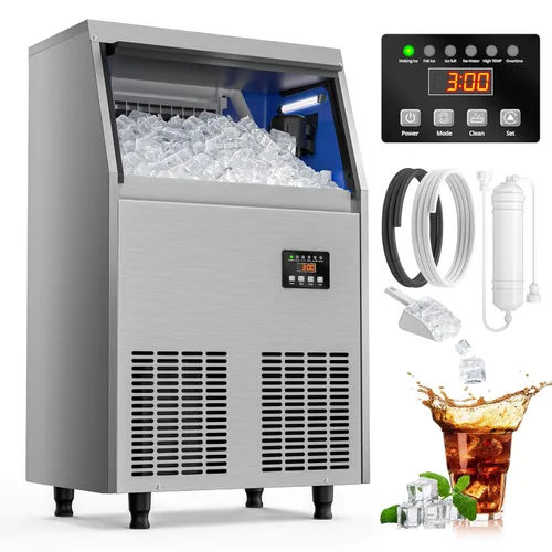 Coolski Máquina comercial para hacer hielo de 150 libras/24 horas, máquina de hielo debajo del mostrador con capacidad de almacenamiento de 35