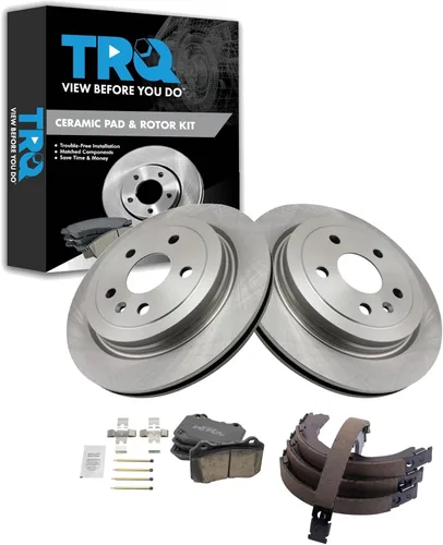 Miniatura 107 de TRQ Kit de pastillas de freno y rotor Posi trasero premium con zapatas de estacionamiento para camión GM SUV