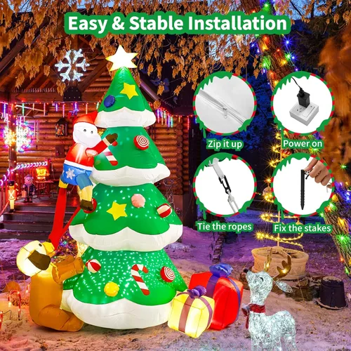Miniatura 3 de BOHON Árbol de Navidad inflable de 2.4 m para exteriores, con luz de copo de nieve giratorio incorporada y luces LED, árbol de Navidad inflable