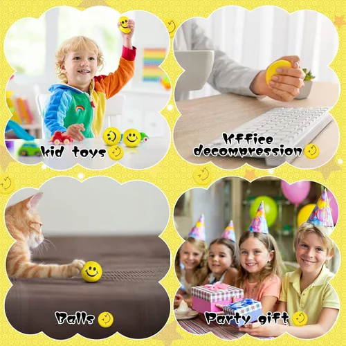 Miniatura 6 de Vinsot 100 bolas de estrés de cara sonriente a granel de 2 pulgadas, mini juguetes de espuma para el regreso a clases, recompensas para el aula