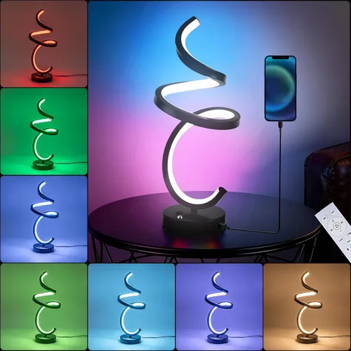 Lámpara de mesa LED en espiral RGB, lámpara de noche creativa regulable, luz moderna que cambia de color para dormitorio, sala de juegos y