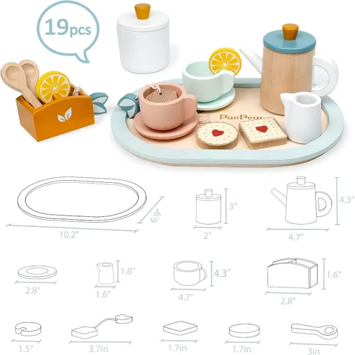 Miniatura 5 de PairPear Juego de té de madera para niñas pequeñas, juguetes de madera, juego de té para niños pequeños, accesorios de cocina para niños, fiesta