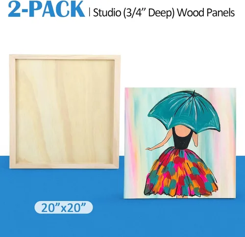 Miniatura 5 de Falling in Art - Juego de paneles de lienzo de madera de abedul sin terminar, paquete de 2 tablas de cuna de estudio de 3/4 pulgadas de profundidad