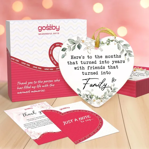 Miniatura 2 de GOSSBY Adorno de Amistad para Mujeres para Amiga - Amigas Que Se Han Convertido en Familia - Adorno Navideño de Cerámica en Forma de Corazón para He