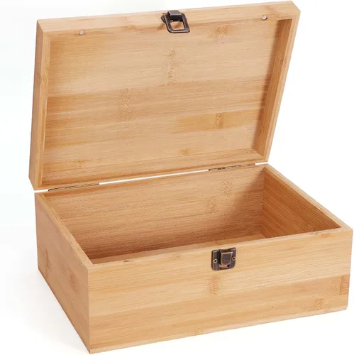 Woiworco Caja de almacenamiento grande de madera de bambú con tapa con bisagras, 11 x 7.9 x 4.5 pulgadas, caja de madera natural para manualidades,
