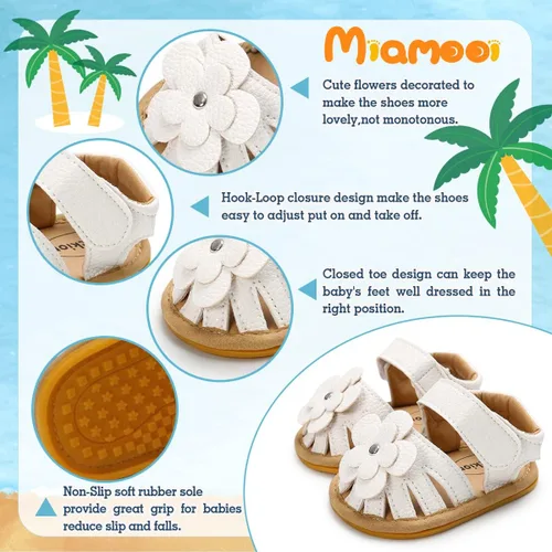 Miniatura 5 de Miamooi Sandalias de verano para bebés y niñas, zapatos de cuna con lazo, zapatos de piel sintética para niños pequeños, suela de goma suave