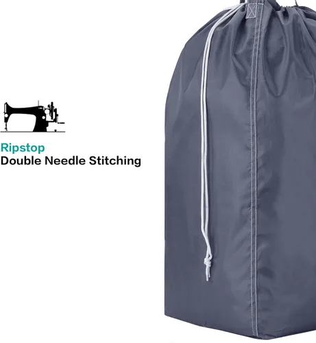 Miniatura 5 de HOMEST Paquete de 2 bolsas de lavandería de viaje con asas, base cuadrada que puede transportar hasta 3 cargas de ropa, almacenamiento de ropa sucia