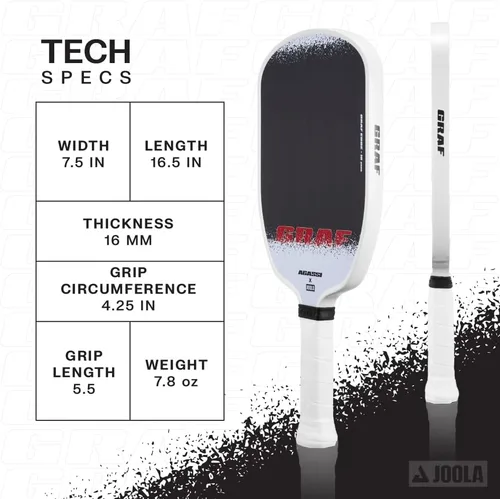 Miniatura 2 de JOOLA GRAF Edge 16mm Pala de Pickleball - Raqueta de Pickleball de Fibra de Carbono para Mayor Giro y Control - Forma Agassi para Potencia