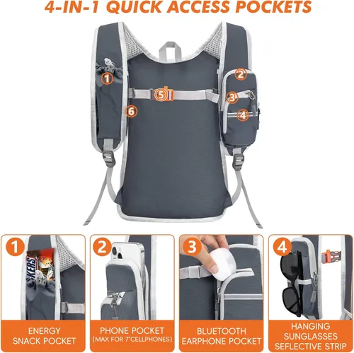 Miniatura 3 de Seektop Mochila de senderismo pequeña de 15 L para viajes, impermeable, ligera, bolsa de senderismo para mujeres y hombres Gris oscuro