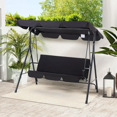 Miniatura 8 de Esright Columpios de Patio para Exteriores, Columpios de Patio Deslizadores de 3 Asientos con Cojín Extraíble y Toldo Ajustable, Banco de Porche