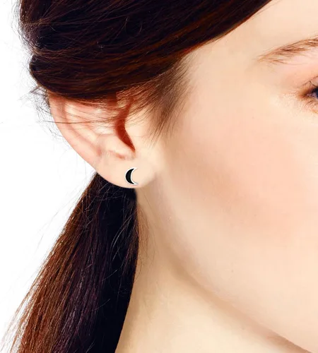 Miniatura 5 de Adorables pendientes de plata de ley 925 con incrustaciones de ónix negro de imitación, Resina