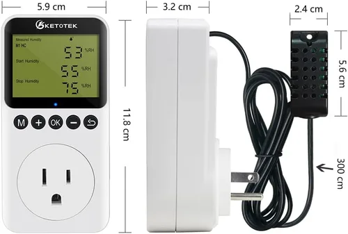 Miniatura 6 de KETOTEK Enchufe de salida digital de controlador de humedad con sonda de sensor, enchufe controlador de humidistato de 120 V para invernadero