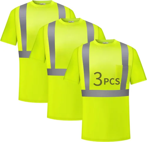 Hi Vis - Camisetas de seguridad para hombre, reflectantes, de alta visibilidad, manga corta y larga, con bolsillo, paquete de 3 y 5 unidades