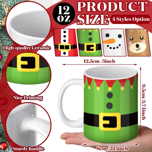 Miniatura 2 de Nitial Juego de 4 tazas de café navideñas de 12 onzas, regalo a granel para mujeres y hombres, decoración para cocina, oficina, hogar