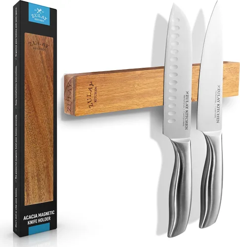 Zulay - Soporte magnético para cuchillos de madera de acacia sin costuras de 11.75 pulgadas, tira magnética de madera para organizar tu cocina,