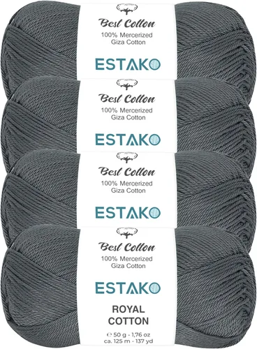 Miniatura 31 de Estako Algodón Royal, 100% hilo de algodón giza mercerizado, suave, súper fino 1 para ganchillo y tejer, 1.76 onzas (50g) / 137 yardas (125m)