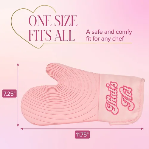 Miniatura 7 de Paris Hilton Juego de manoplas para horno con diseño icónico de That's HOT, agarraderas resistentes al calor con agarres de silicona texturizada