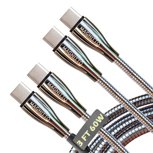 Cable de carga rápida USB-C a USB C de 60 W, paquete de 2 unidades, cable trenzado de metal, conectores tipo C niquelados, cables de carga USBC sin