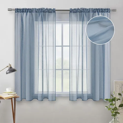 Miniatura 9 de MIULEE Cortinas semitransparentes 24 pulgadas de largo 2 paneles para ventana de cocina sobre el fregadero, cortinas cortas pequeñas de café