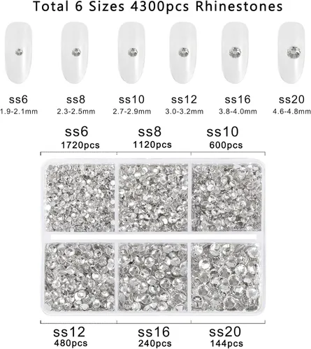 Miniatura 4 de BEADSLAND 4300 piezas de diamantes de imitación con parte plana, diamantes de imitación transparentes para uñas, gemas de cristal redondas
