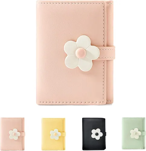 Miniatura 35 de MEISEE Billetera pequeña para niñas y mujeres, billetera de tres pliegues, bolsillo para efectivo, con estampado de flores, monedero con ventana