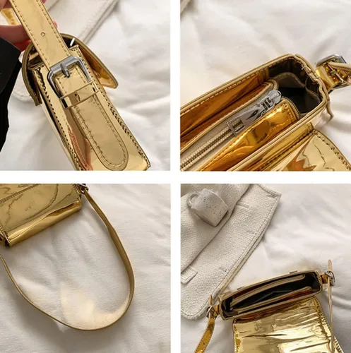 Miniatura 5 de Bolso de noche para mujer, bolso de mano Y2k, plateado brillante, bolso de mano, bolso de fiesta, lindo bolso metálico
