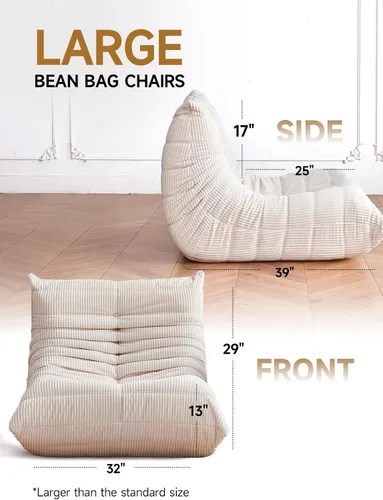 Miniatura 2 de ZCUBED Sillas Grandes de Puf para Adultos, Silla de Salón de Espuma Viscoelástica, Comodo Puf de Corduroy Grande, Sofá Perezoso, Cómoda Silla