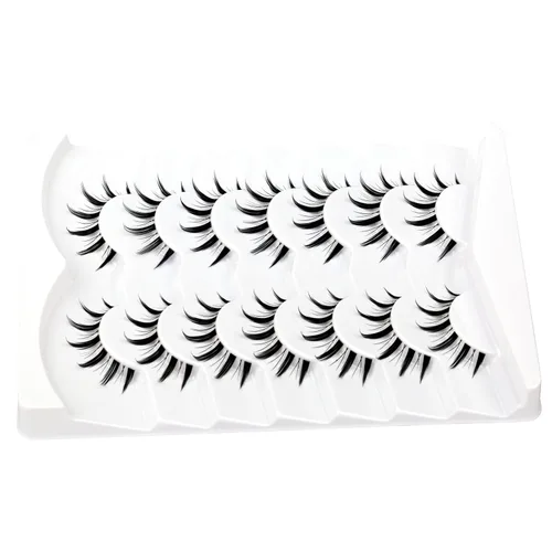 Miniatura 835 de Pooplunch - Pestañas postizas finas de visón sintético, estilo ojo de gato, naturales, cruzadas, tipo racimo, efecto 8D de volumen, tiras