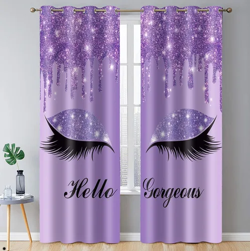 Miniatura 8 de Hello Gorgeous - Cortina de pestañas de unicornio, para oscurecer la habitación, con aislamiento térmico, con ojales, para decoración de dormitorio