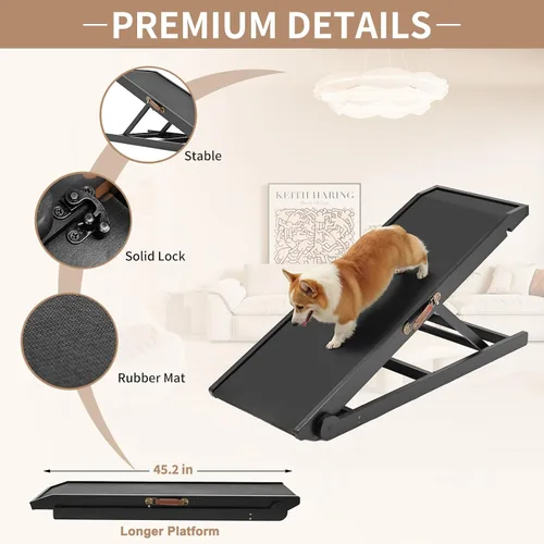 Miniatura 5 de SLSY Rampa para perros para cama, sofá y SUV, rampa plegable ajustable mejorada para mascotas con alfombrilla de goma antideslizante, 45.2 pulgadas