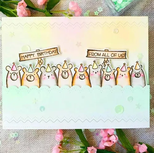 Miniatura 2 de Juego de sellos y troqueles transparentes de silicona con diseño de animales de feliz cumpleaños para hacer tarjetas, plantillas de corte de metal