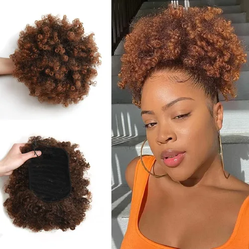 Miniatura 8 de Extensión de cola de caballo afro rizada encrespada con cordón para mujeres, cola de caballo afro con cordón, rizos encrespados sintéticos, piezas
