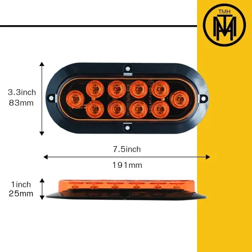 Miniatura 3 de TMH Luz trasera LED ámbar ovalada de 6 pulgadas, montaje en superficie, 10 LED, impermeable, parada, freno, giro, remolque, luces para camión, RV