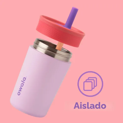 Miniatura 2 de Owala Vaso de acero inoxidable con aislamiento para niños con popote flexible resistente a derrames, fácil de limpiar y botella de agua de acero