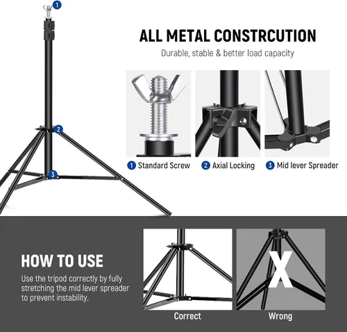 Miniatura 5 de NEEWER - Sistema de soporte de telón de fondo para estudios fotográficos, soporte de fondo ajustable de 10 pies / 3 metros de ancho y 6.6 pies / 2