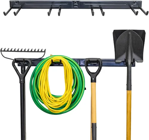 Miniatura 10 de StoreYourBoard Estante Montado en Pared con 4 Ganchos de Garaje – Soporte de Acero Resistente para Almacenamiento de Garaje y Jardín para Cobertizo